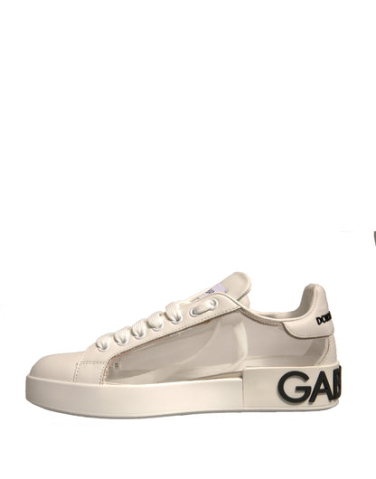 Dolce & Gabbana White Calf Leather Portofino Sneakers Shoes