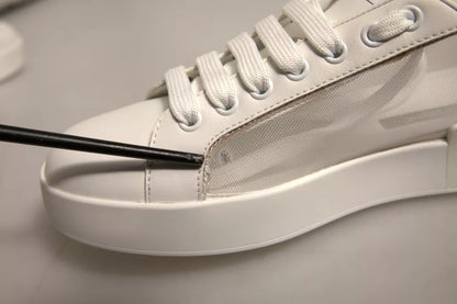 Dolce & Gabbana White Calf Leather Portofino Sneakers Shoes