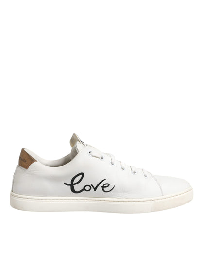 Dolce & Gabbana White Leather Heart Embellished Sneakers Shoes