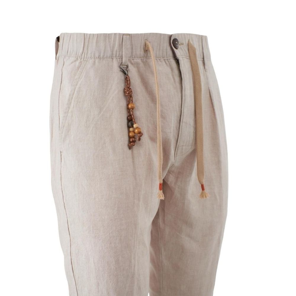 Yes Zee Beige Linen Jeans & Pant