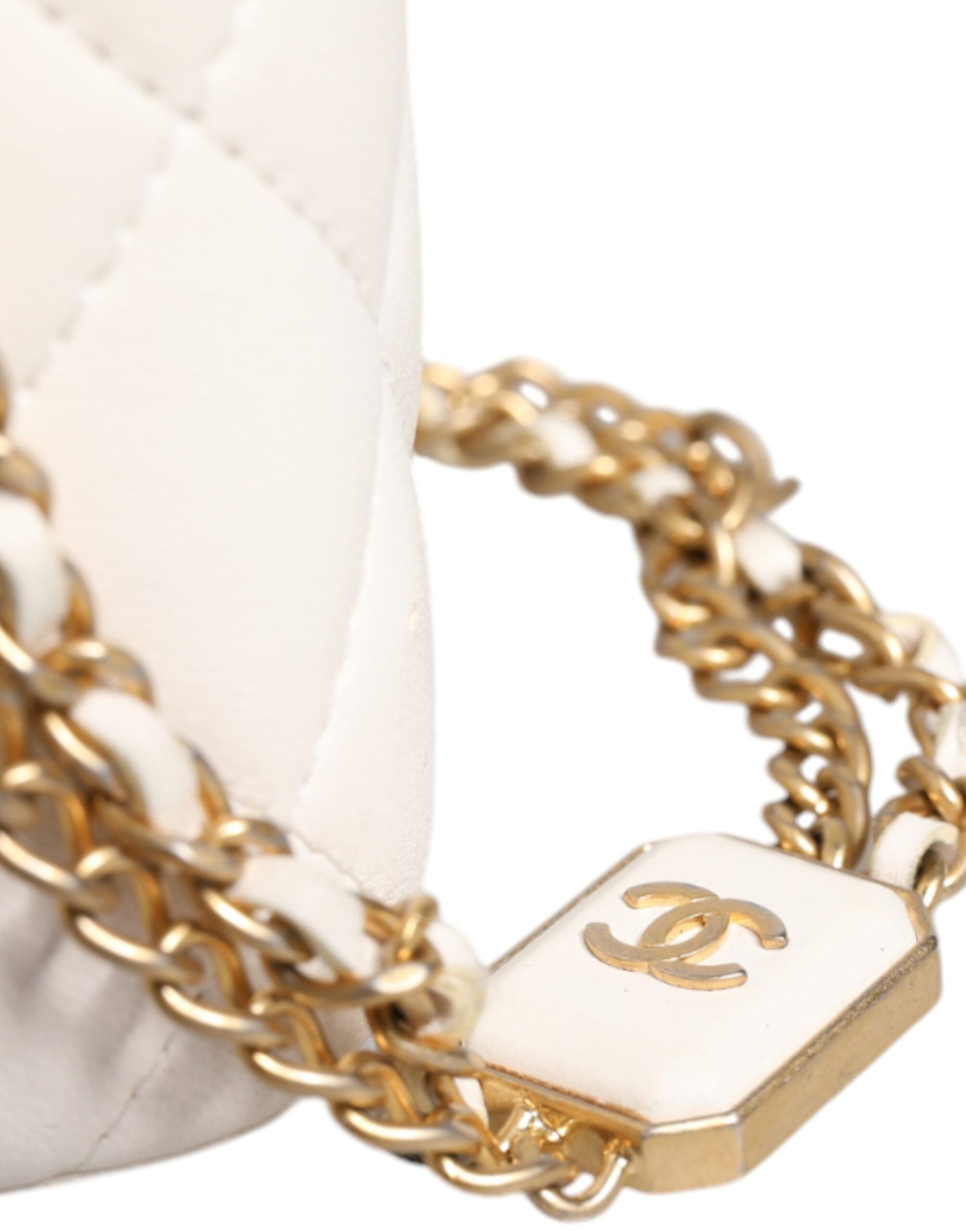 Chanel White Matelasse Lambskin Gold Chain Shoulder Vanity Mirror