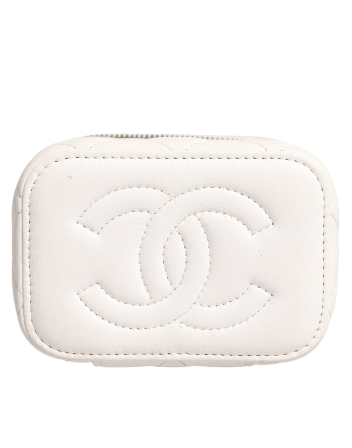 Chanel White Matelasse Lambskin Gold Chain Shoulder Vanity Mirror