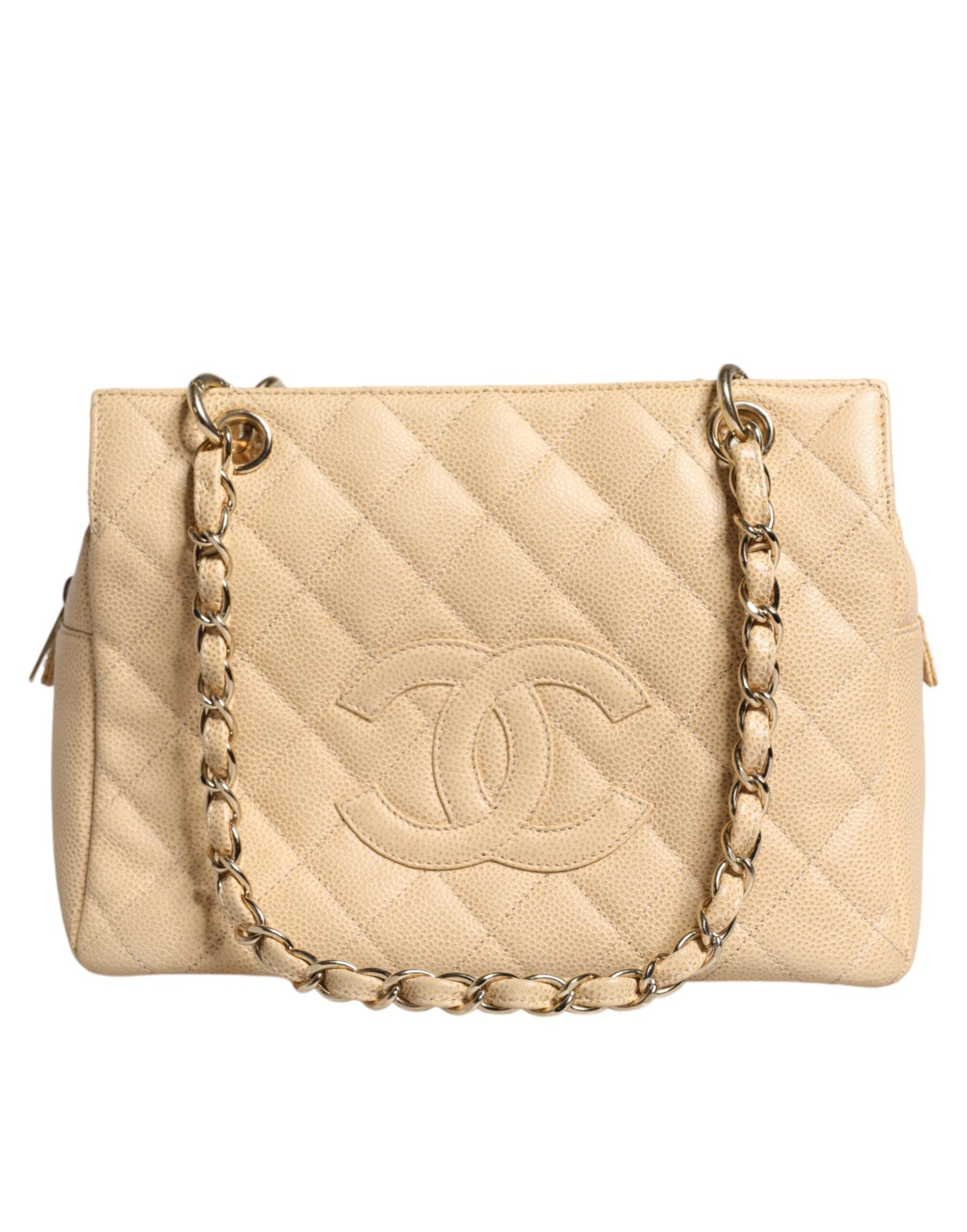 Chanel Beige Caviar De Coco Chain Leather Purse Bag