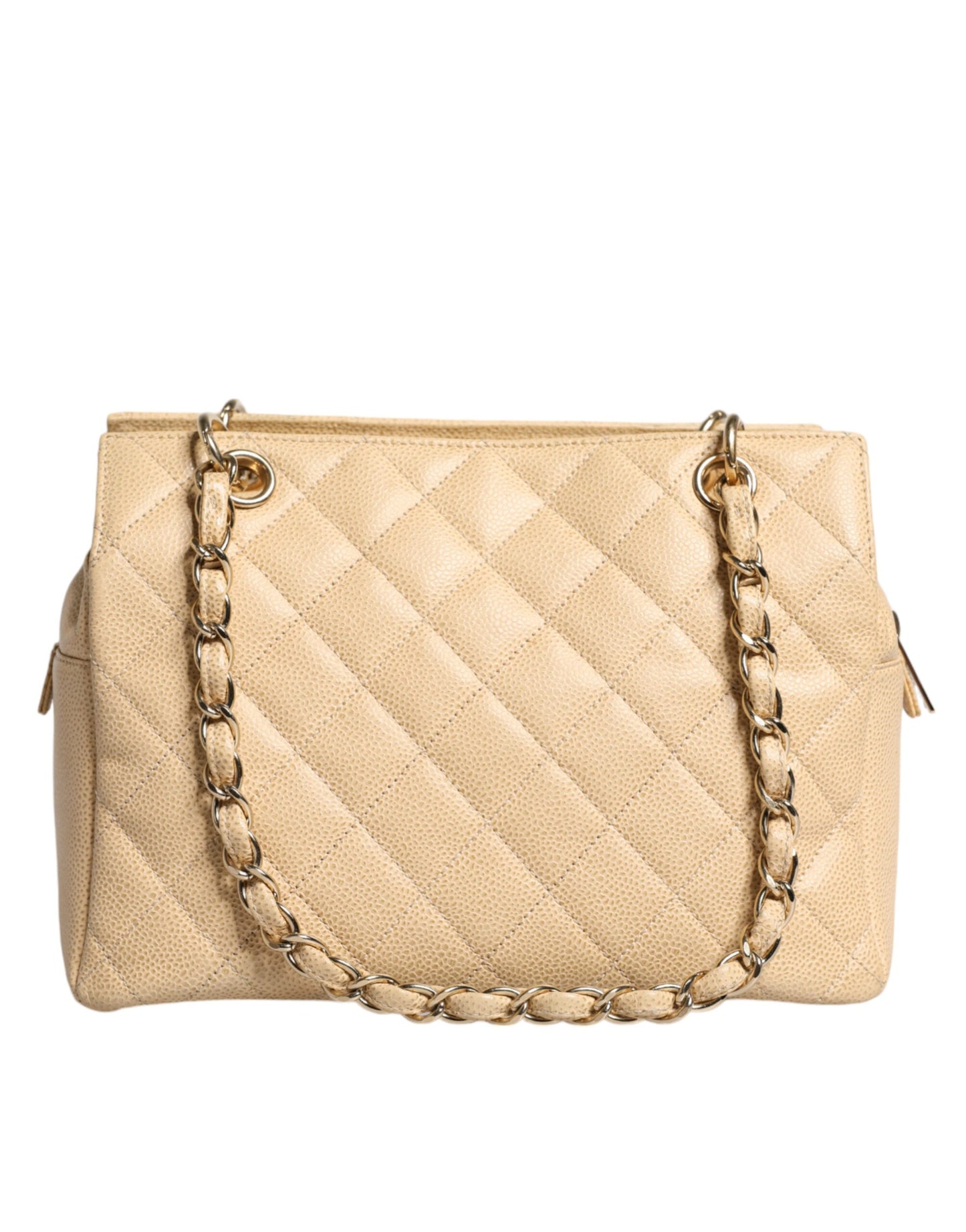 Chanel Beige Caviar De Coco Chain Leather Purse Bag