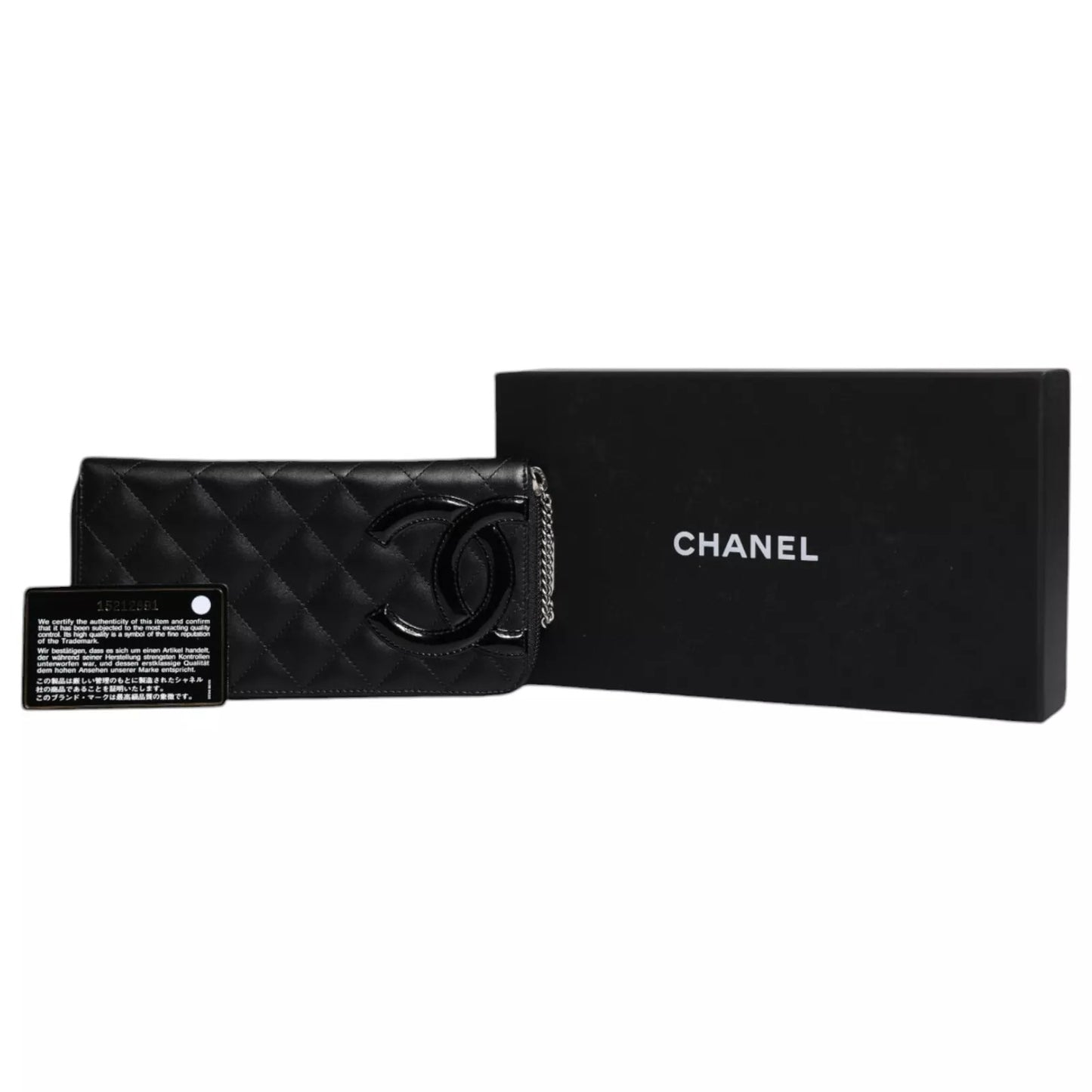 Chanel Black Quilted Leather Logo CC Continental Zip Wallet