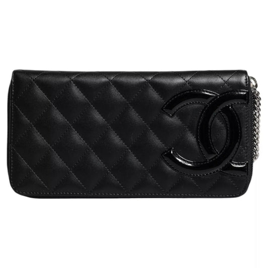 Chanel Black Quilted Leather Logo CC Continental Zip Wallet