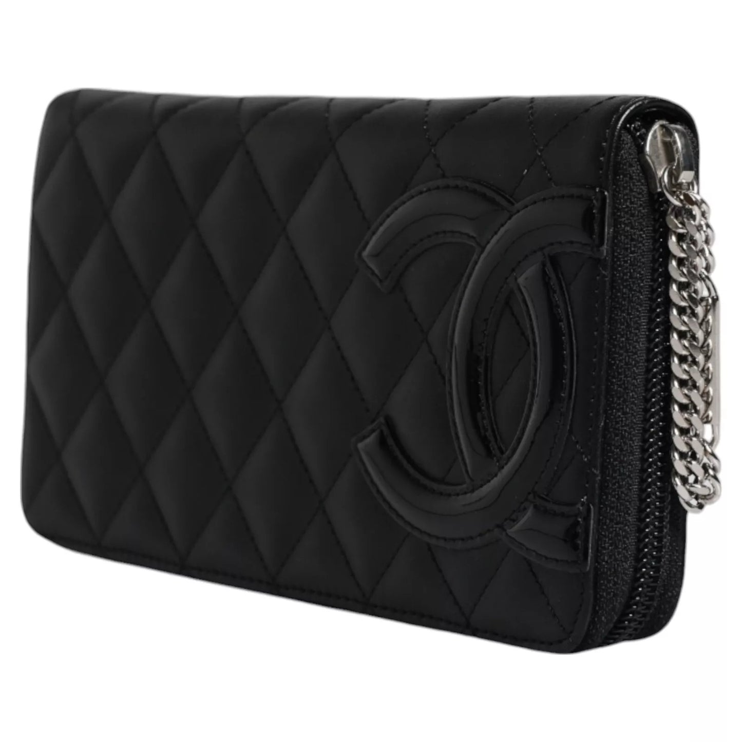 Chanel Black Quilted Leather Logo CC Continental Zip Wallet