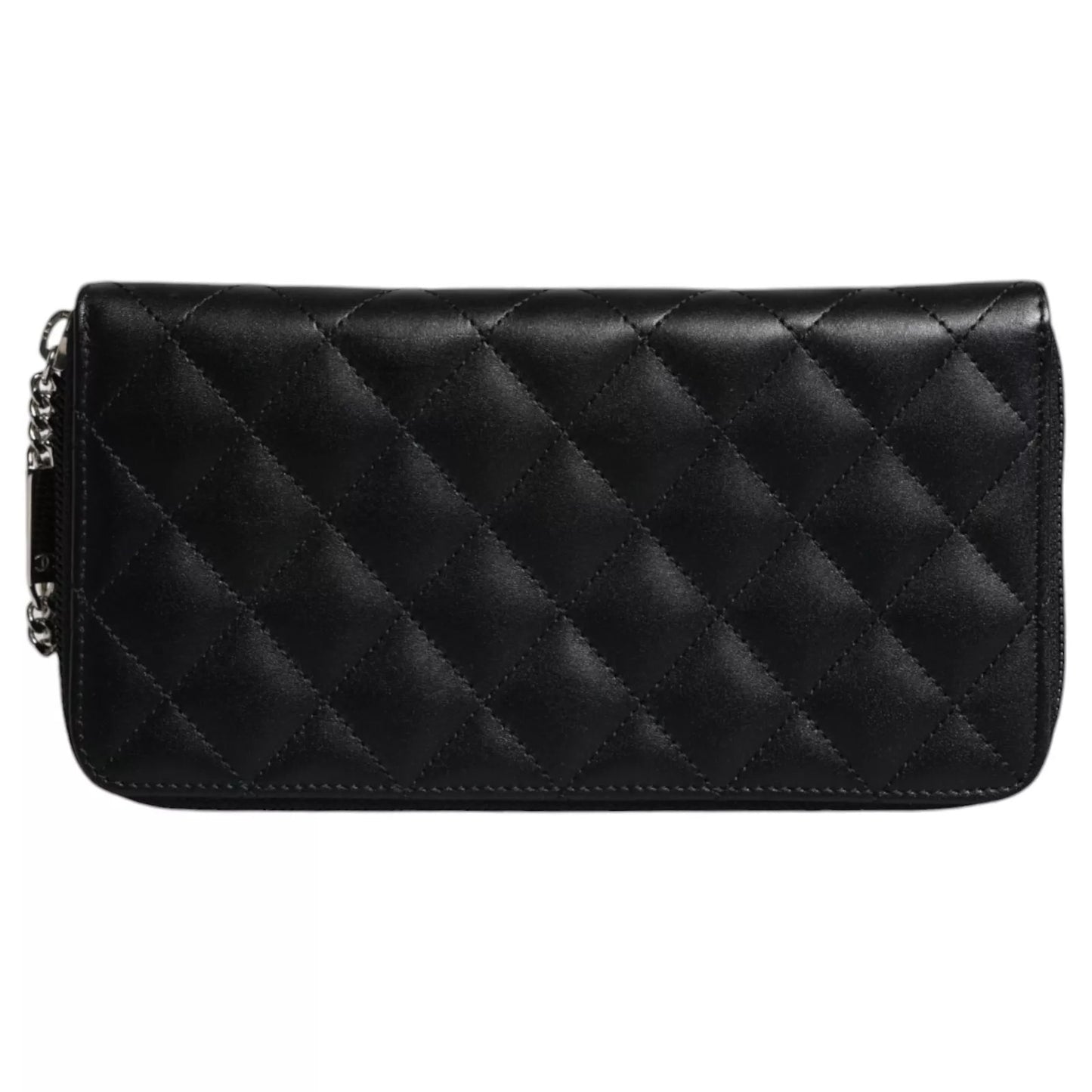 Chanel Black Quilted Leather Logo CC Continental Zip Wallet