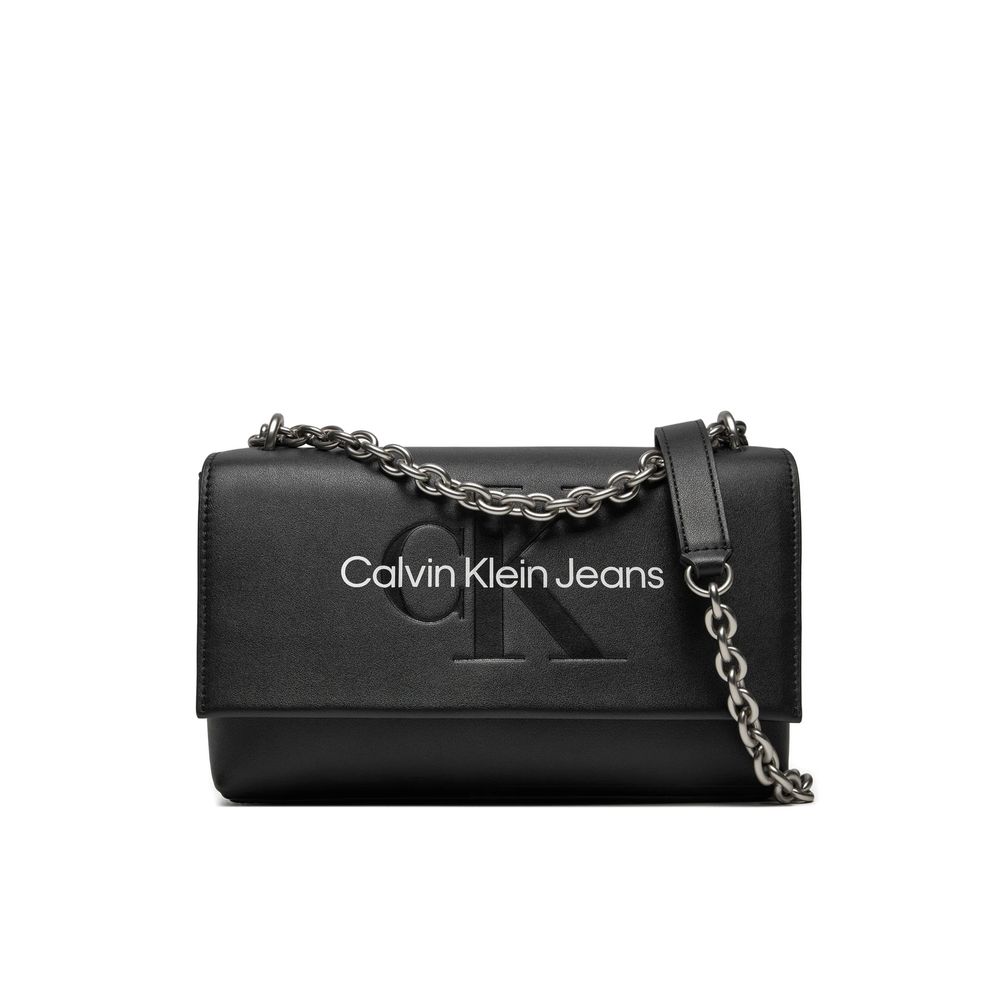 Calvin Klein Jeans Black And White Synthetic Leather Handbag