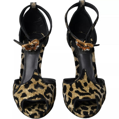 Dolce & Gabbana Gold Leopard Embellished Heel Sandals Shoes