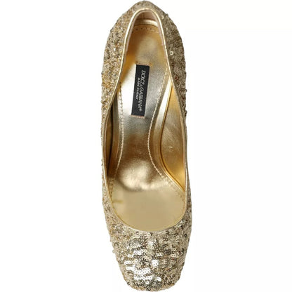 Dolce & Gabbana Gold Sequined Leather High Heels Pumps Shoes