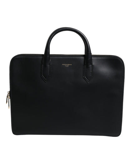 Dolce & Gabbana Black Calfskin Heat Pressed Logo Monreale Briefcase Bag