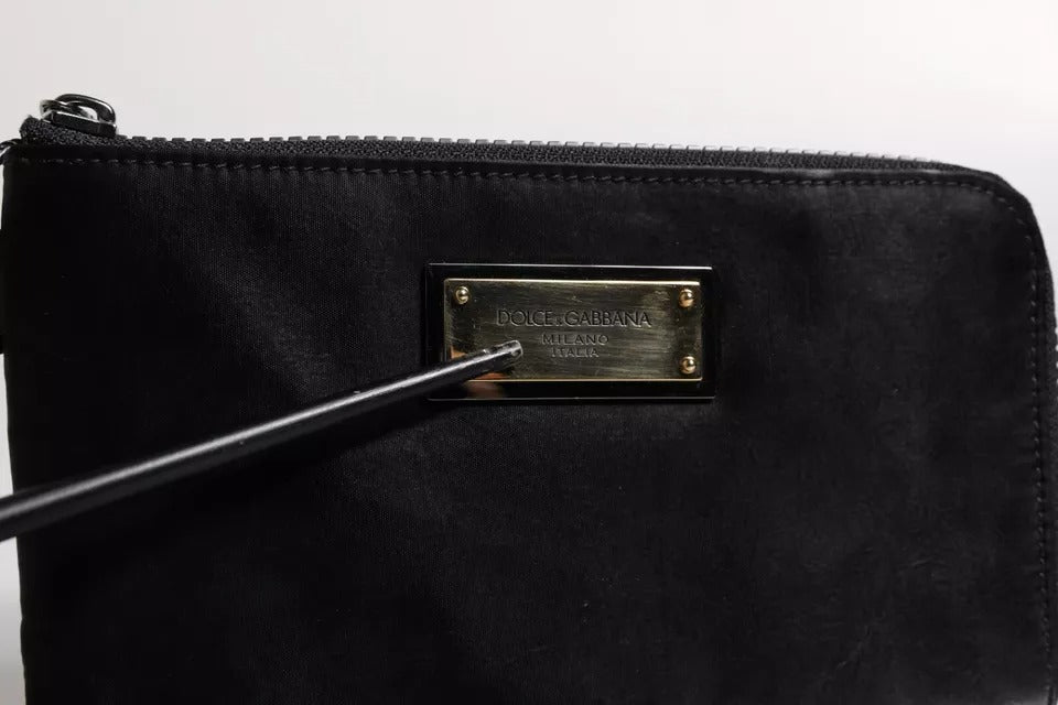 Dolce & Gabbana Black Nylon Logo Plaque Keyring Pouch Clutch Bag