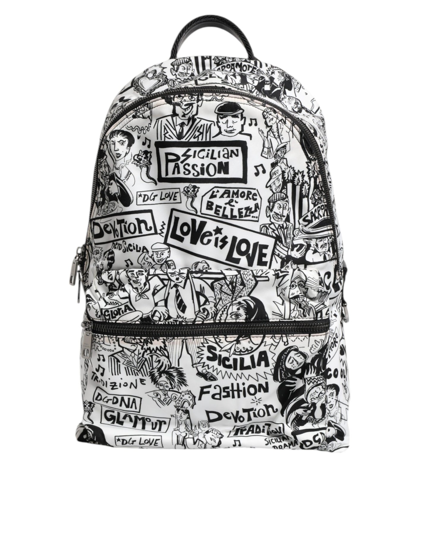 Dolce & Gabbana White Black Graffiti Travel School Men Backpack Bag