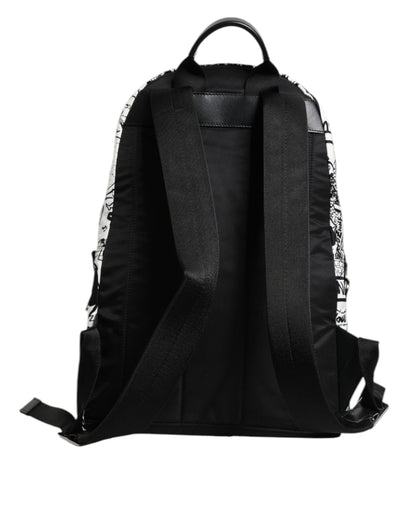 Dolce & Gabbana White Black Graffiti Travel School Men Backpack Bag