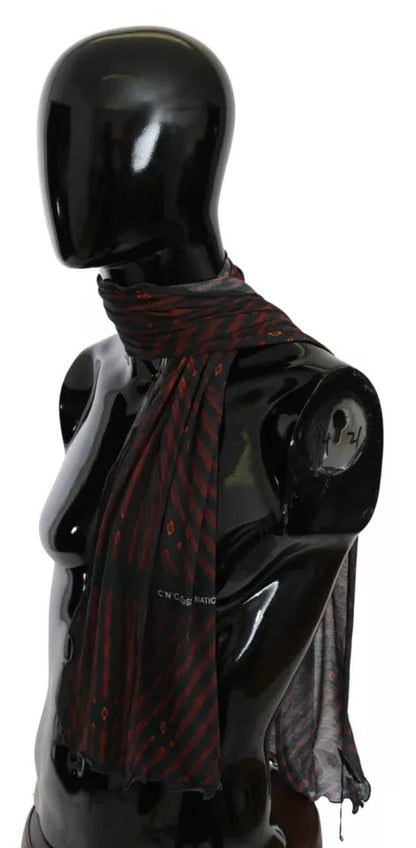 Costume National Black Red Viscose Foulard Branded Scarf