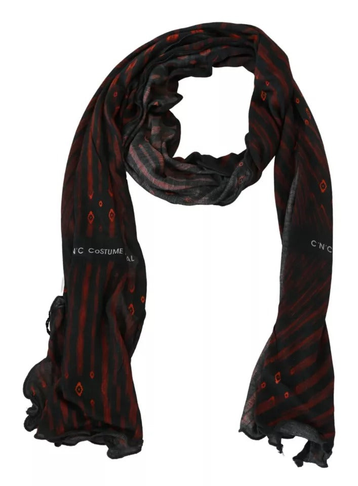 Costume National Black Red Viscose Foulard Branded Scarf