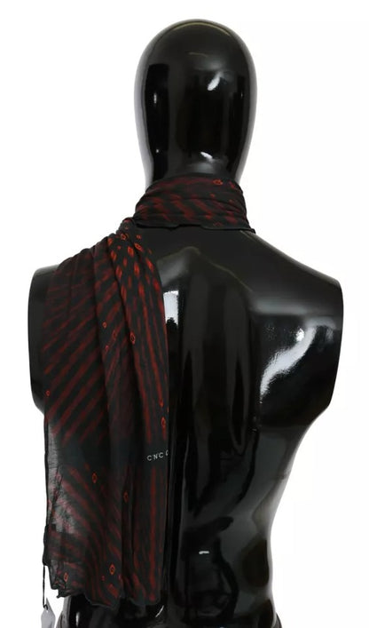 Costume National Black Red Viscose Foulard Branded Scarf