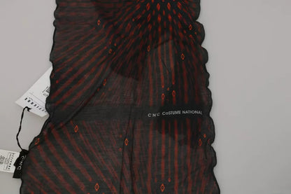 Costume National Black Red Viscose Foulard Branded Scarf