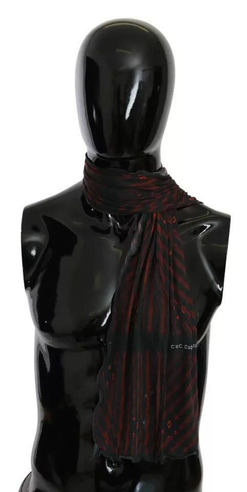 Costume National Black Red Viscose Foulard Branded Scarf