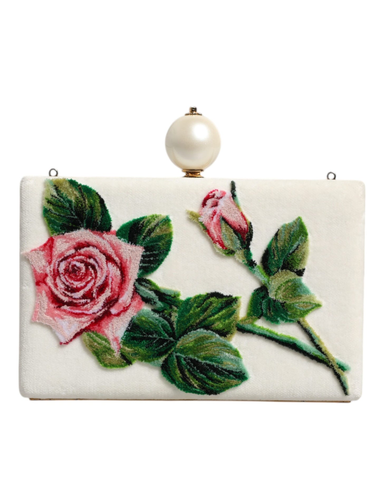 Dolce & Gabbana White Rose Floral Faux Pearl Microbag Crossbody Bag