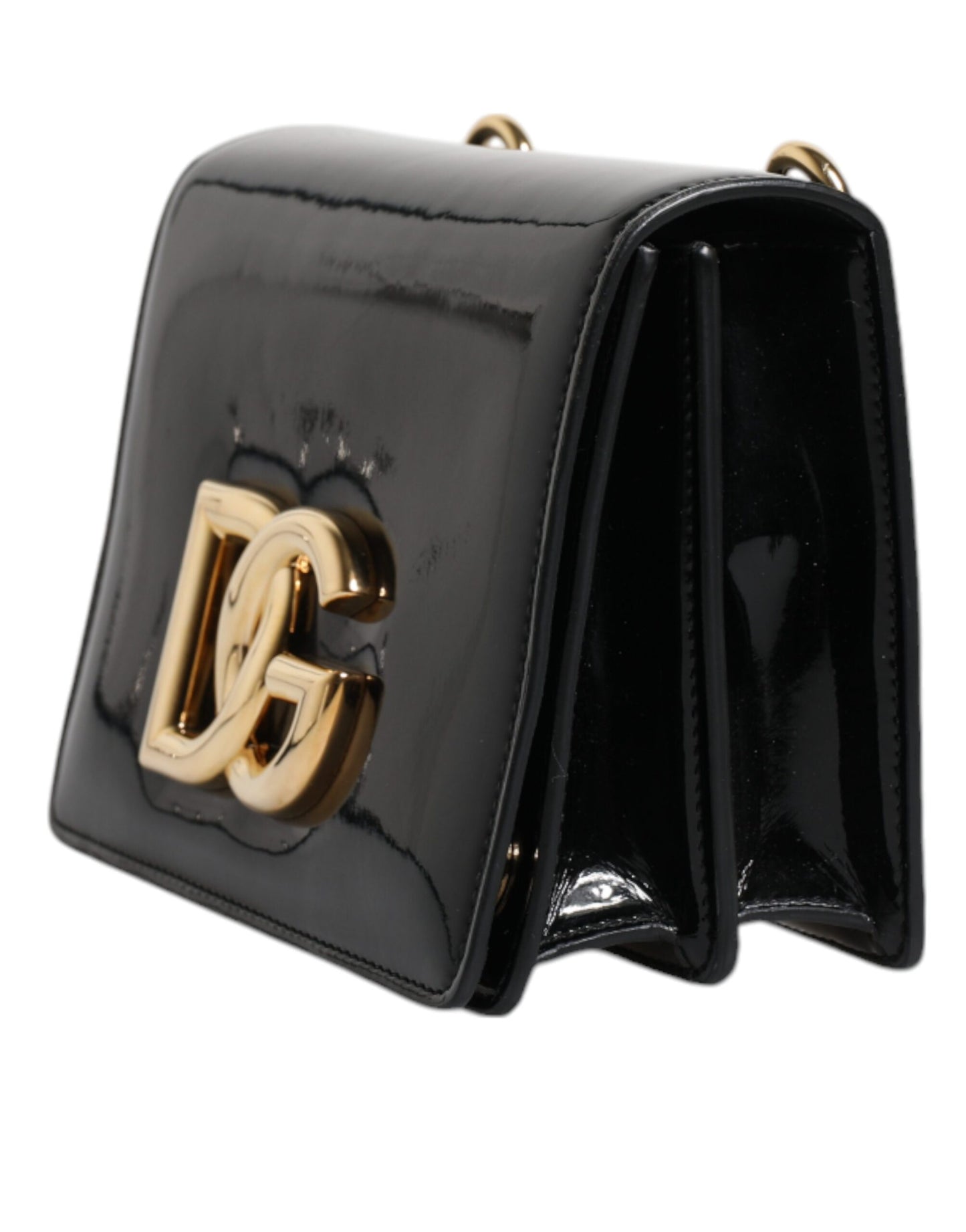 Dolce & Gabbana Black Polished Leather DG Logo Crossbody Bag