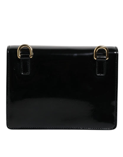 Dolce & Gabbana Black Polished Leather DG Logo Crossbody Bag