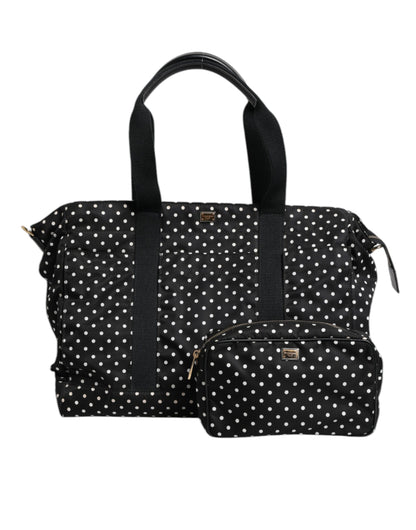 Dolce & Gabbana Black PolkaDot Nylon Shoulder Baby Tote Diaper Bag