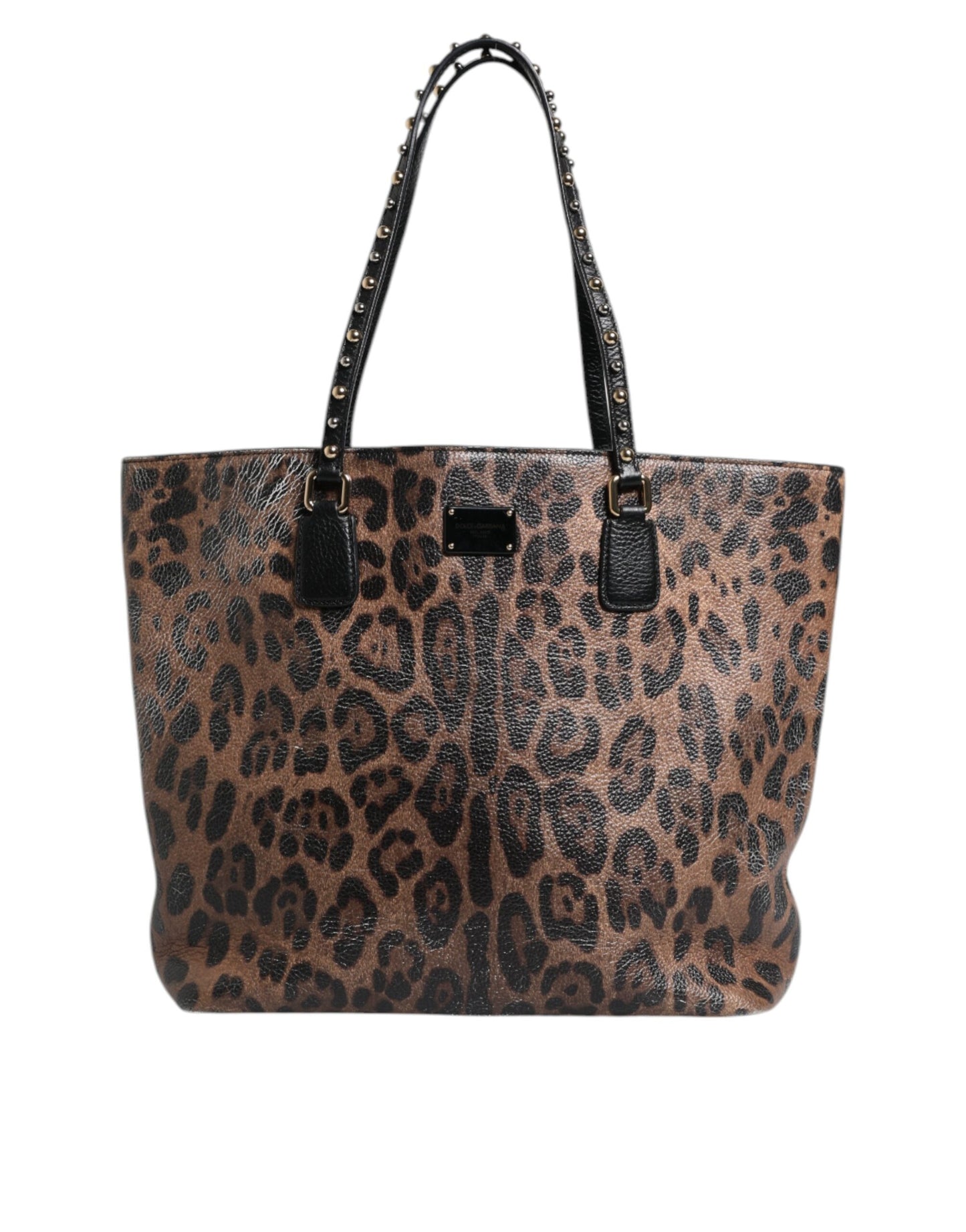 Dolce & Gabbana Brown Black Calfskin Leopard Print Shoulder Tote Bag