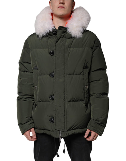 Dsquared² Green Hooded Long Sleeves Fur Shearling Jacket