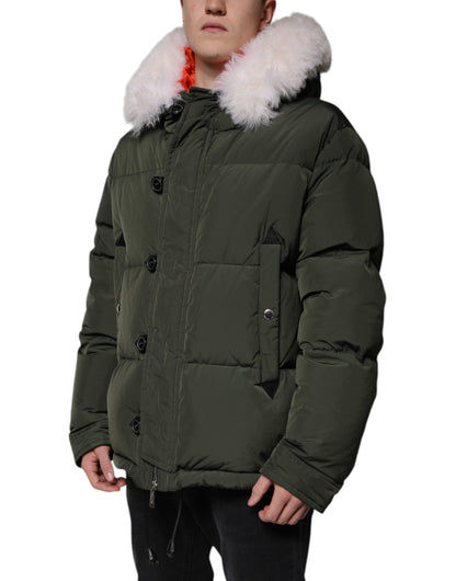 Dsquared² Green Hooded Long Sleeves Fur Shearling Jacket