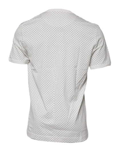 Dolce & Gabbana White Polka Dot Cotton Crew Neck Henley T-shirt