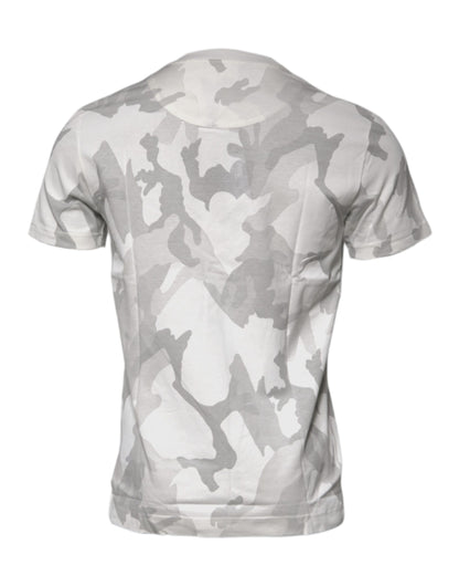 Dolce & Gabbana White Gray Camouflage Cotton Crew Neck T-shirt