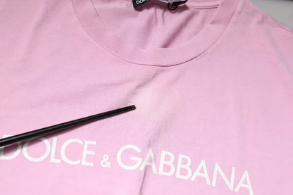 Dolce & Gabbana Pink Logo Print Cotton Crew Neck T-shirt