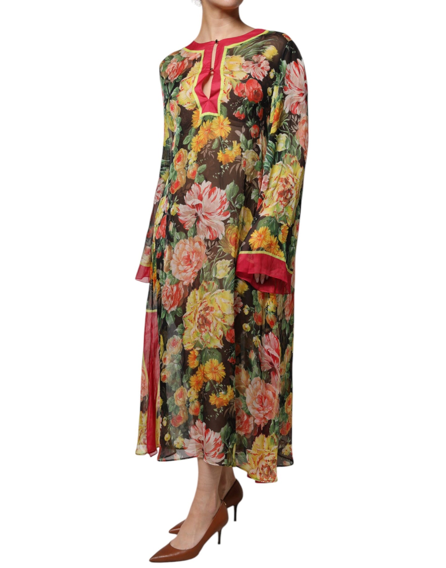 Dolce & Gabbana Multicolor Floral Silk Kaftan Maxi Dress