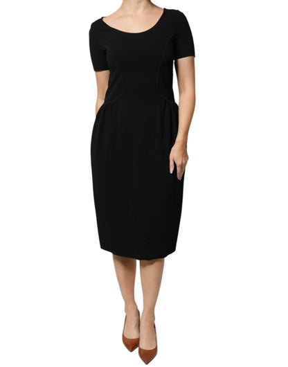 Emporio Armani Black Viscose Short Sleeves Sheath Midi Dress