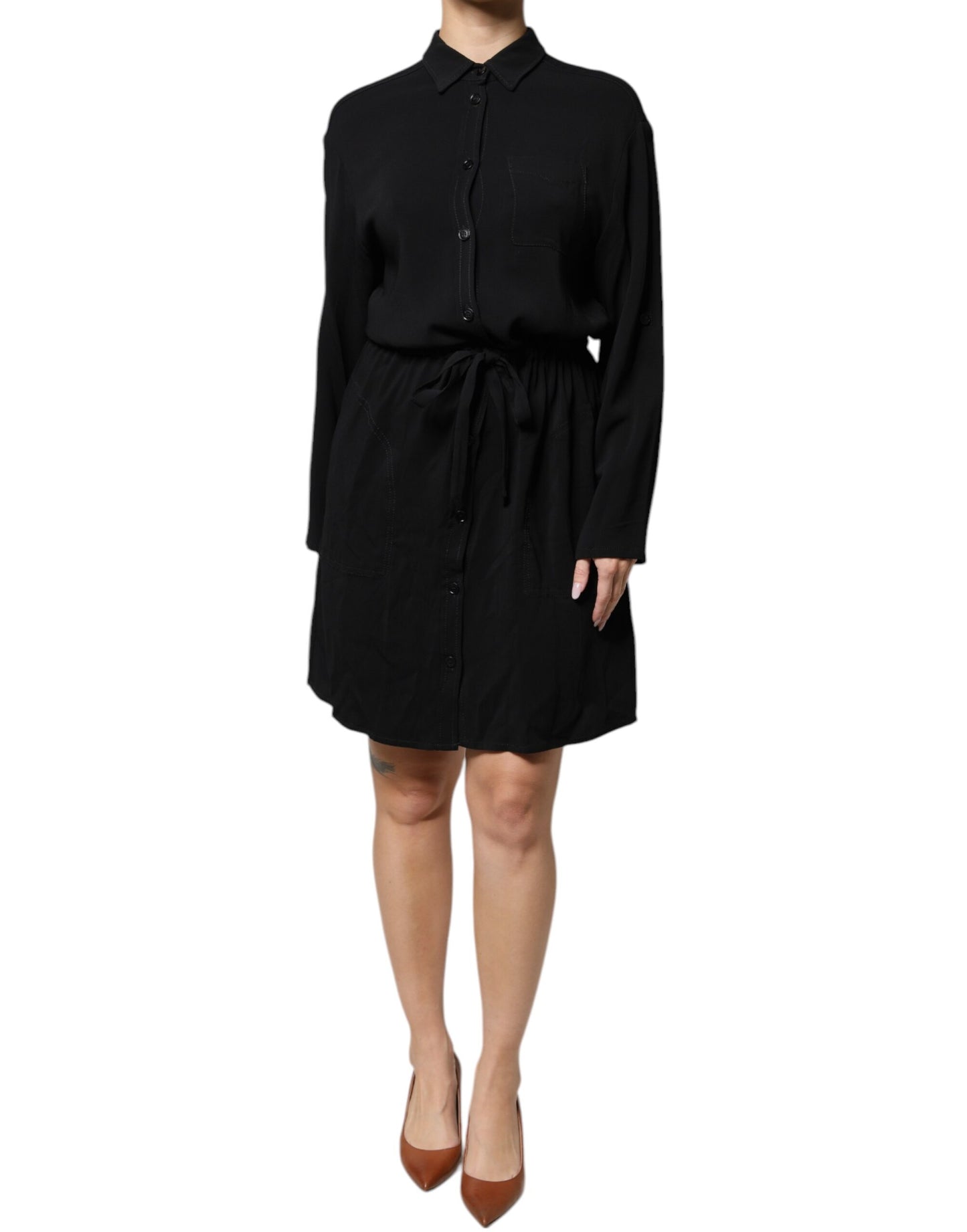 Emporio Armani Black Viscose Long Sleeves A-line Mini Dress