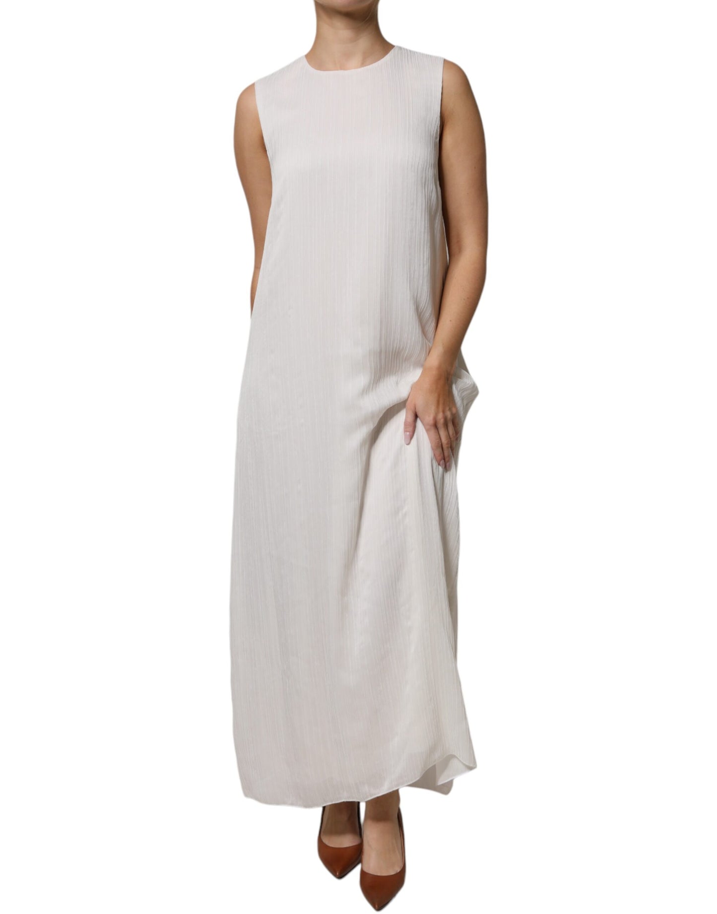 Peserico White Sleeveless Round Neck Shift Long Maxi Dress