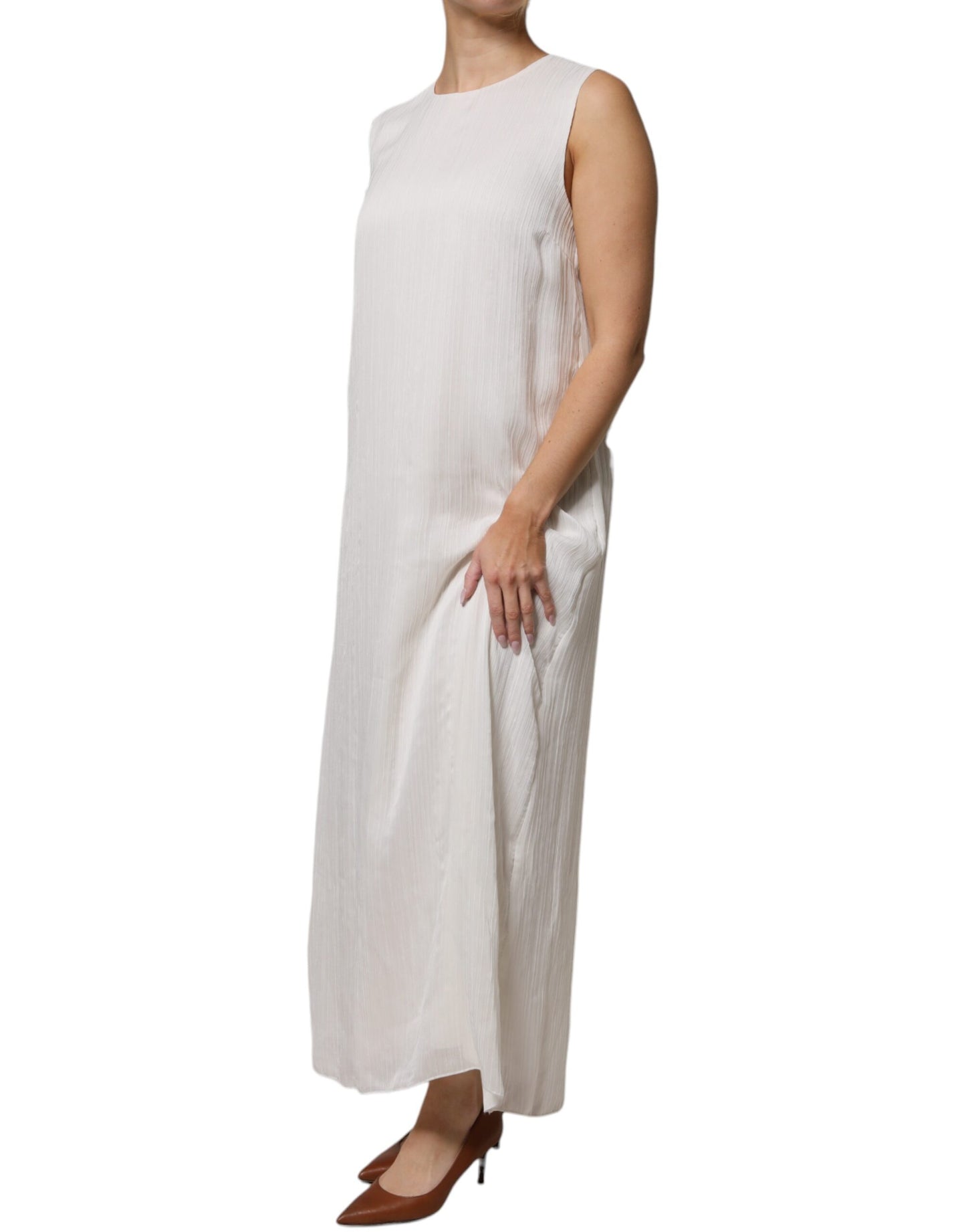 Peserico White Sleeveless Round Neck Shift Long Maxi Dress