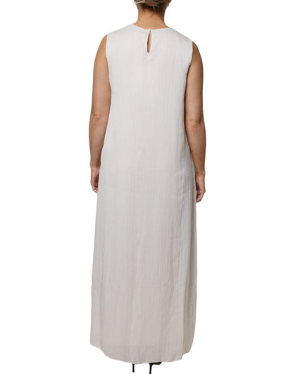 Peserico White Sleeveless Round Neck Shift Long Maxi Dress