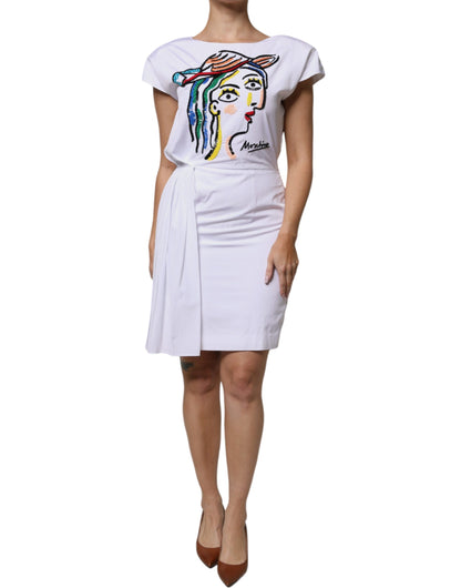 Moschino Couture White Printed Viscose Sheath Mini Dress