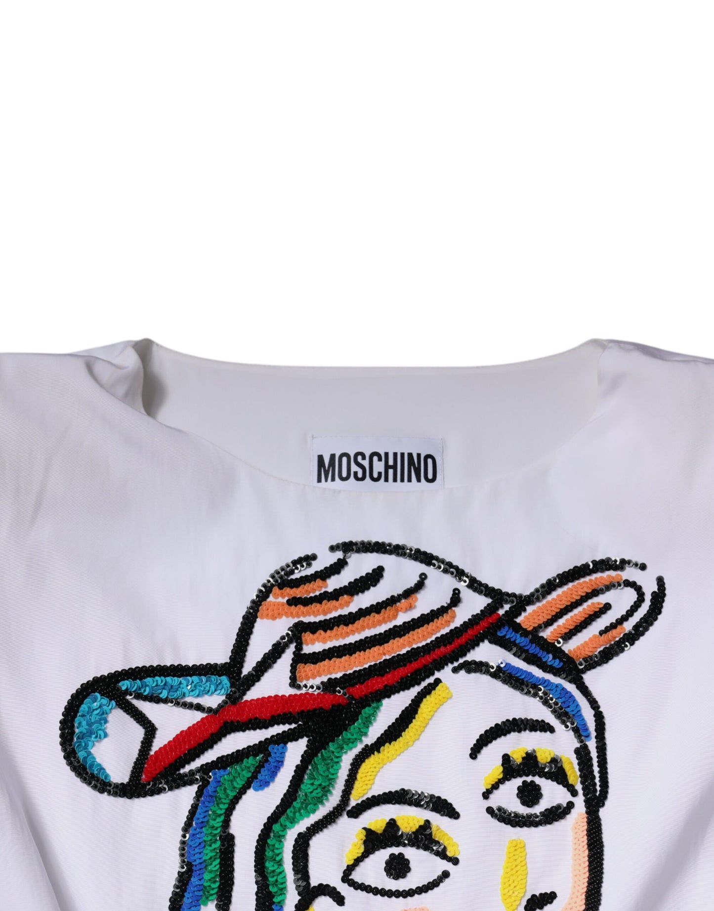 Moschino Couture White Printed Viscose Sheath Mini Dress