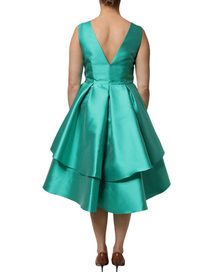 Alberta Ferretti Green Satin Polyester Sleeveless V-neck Layered Dress