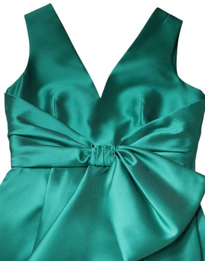 Alberta Ferretti Green Satin Polyester Sleeveless V-neck Layered Dress