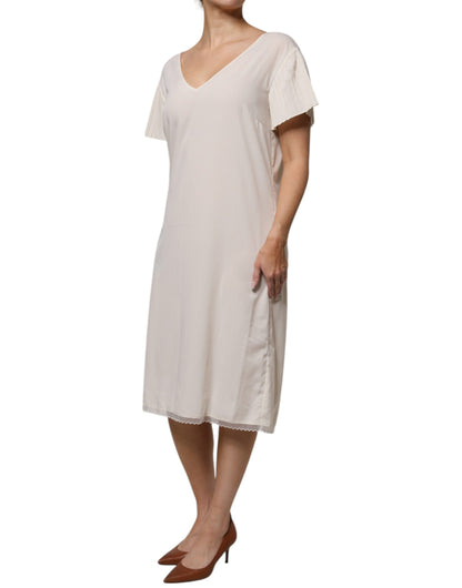 Peserico Off White Short Sleeves V-neck Shift Midi Dress