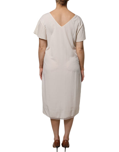 Peserico Off White Short Sleeves V-neck Shift Midi Dress