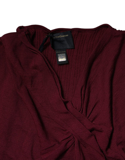 Roberto Cavalli Maroon Jumper Keyhole Knit Pullover Sweater