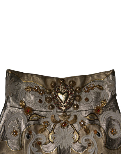 Dolce & Gabbana Gold Jacquard Embellished A-line Mini Skirt