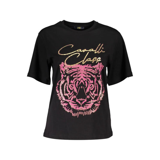 Cavalli Class Schwarzes Baumwoll-T-Shirt für Damen