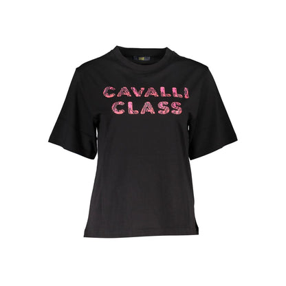 Cavalli Class Schwarzes Baumwoll-T-Shirt für Damen